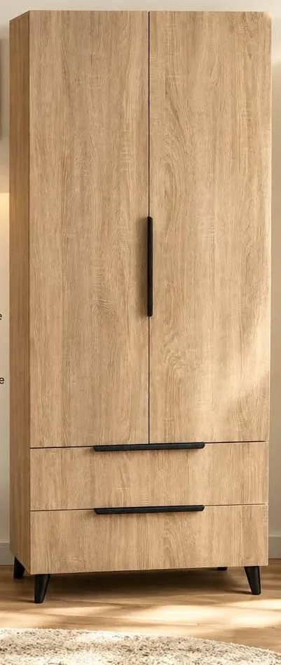 Armoire effet chêne deux portes et tiroirs